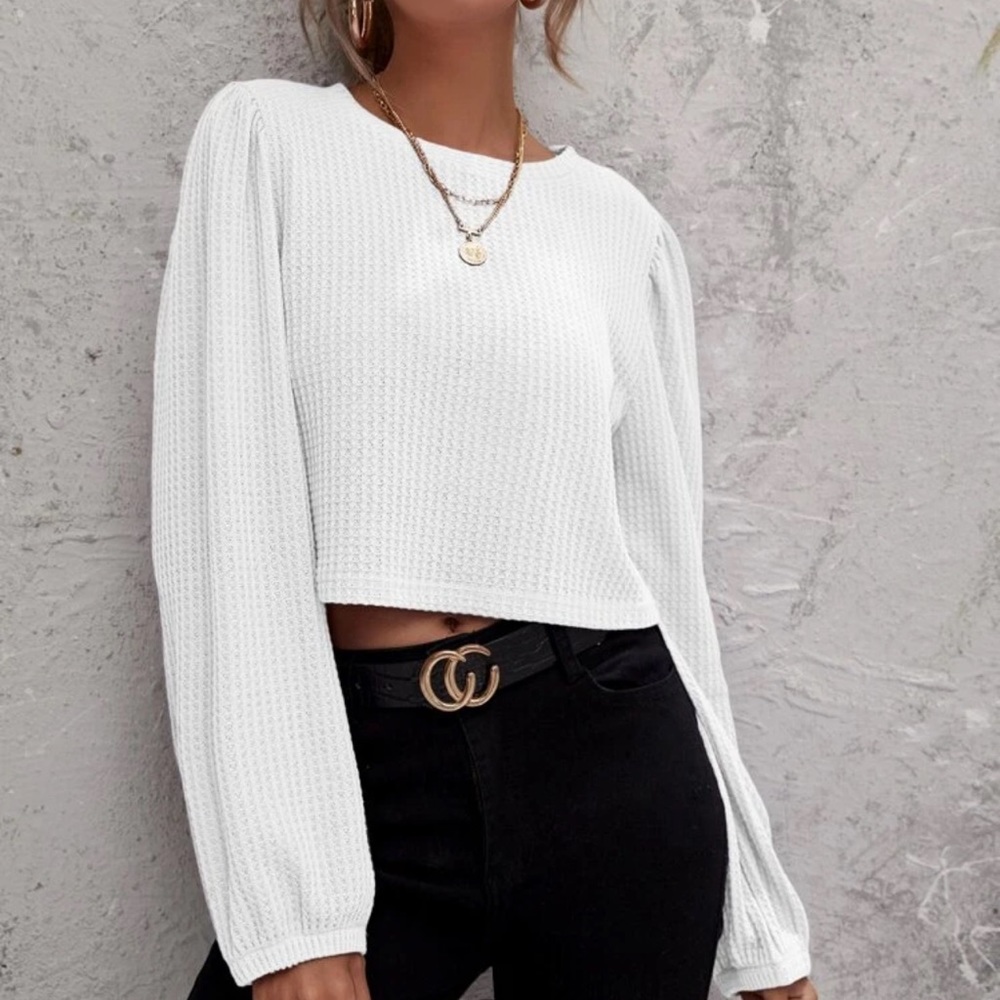 Solid Waffle Knit Crop Tee